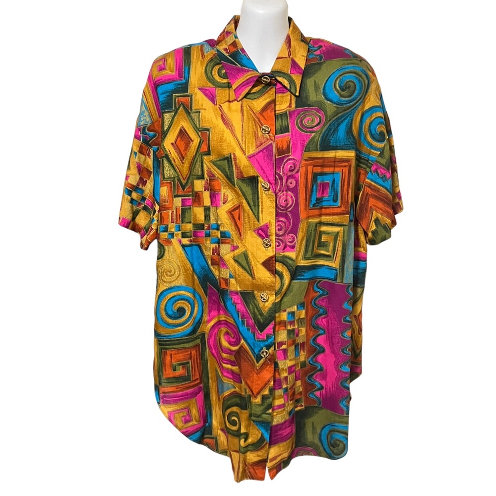 Vintage Funky Colorful K.C. Spencer Button Down Blouse